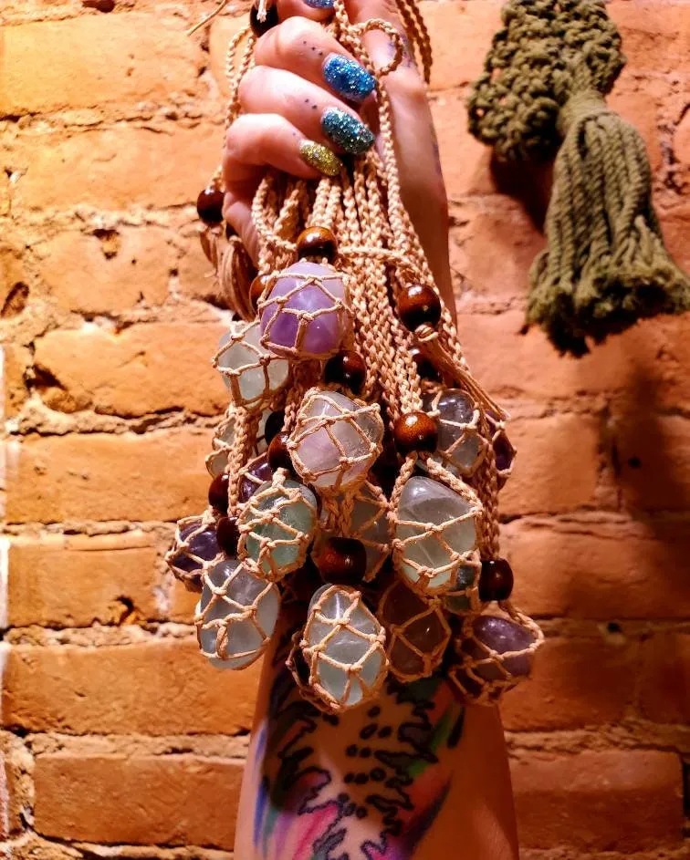 Interchangeable Stone and Crystal Necklace Pouch 18  Stone Options . * . Chakra, Healing | Adjustable | Hemp | Handmade!