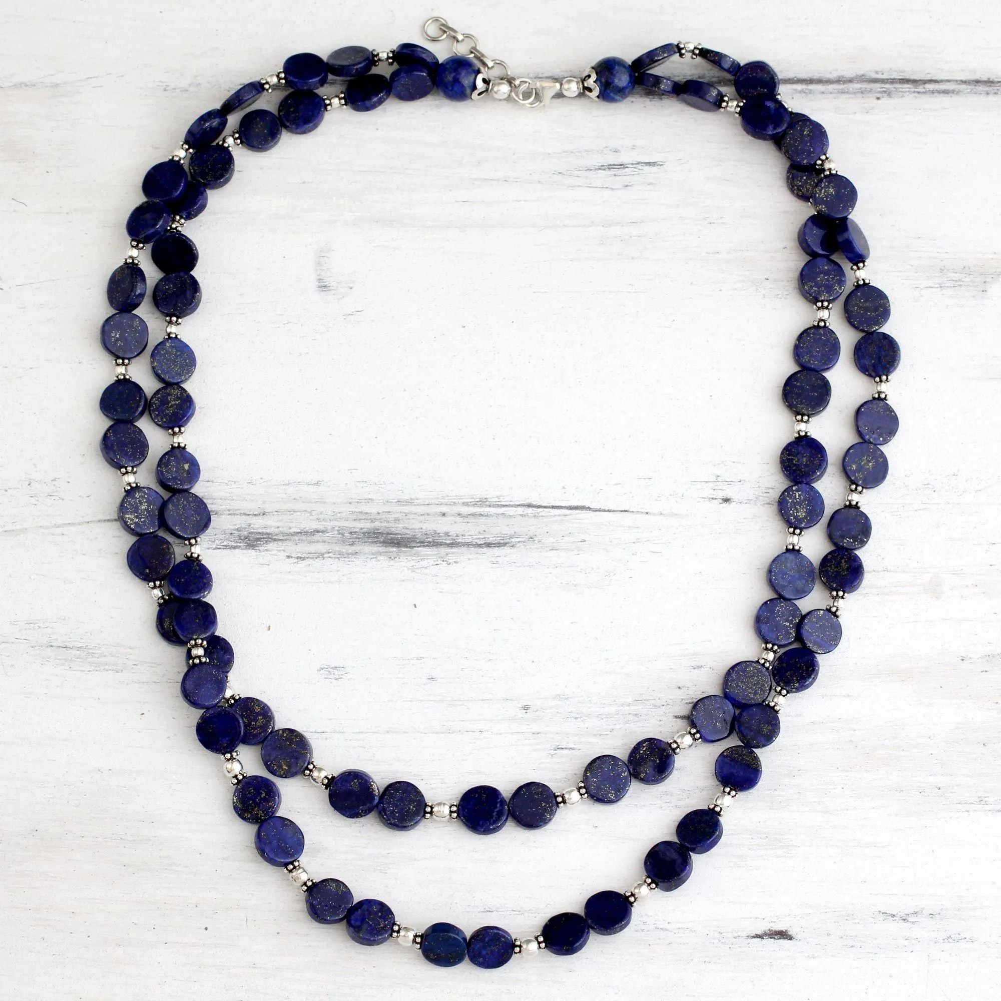 Lapis Lazuli & Sterling Silver Double Strand Necklace