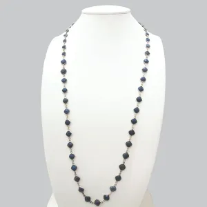 Lapiz Lazuli Round & Cushion Jeweled Chain Necklace