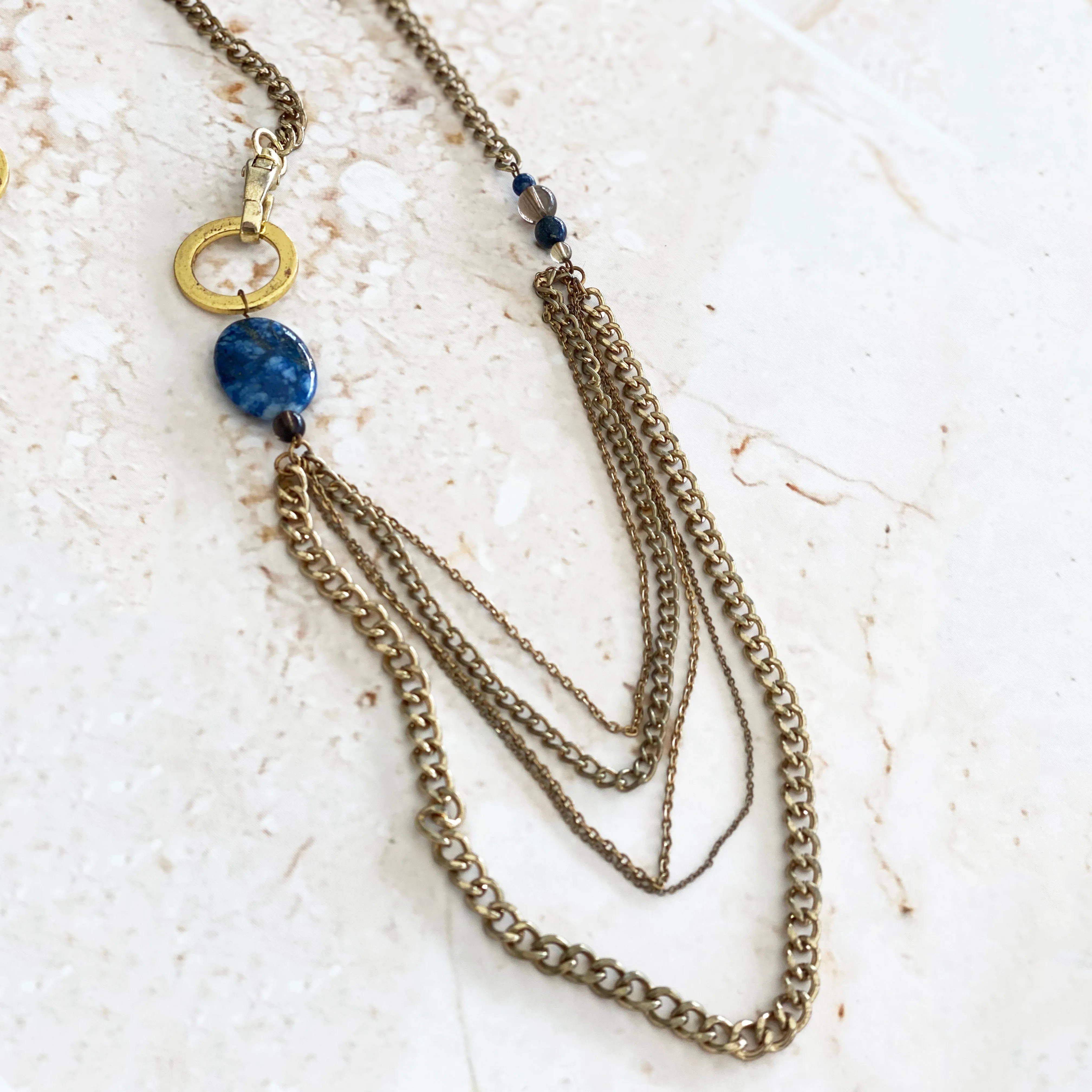 Long Sunset' Necklace - feat. Lapis Lazuli & Smoky Quartz