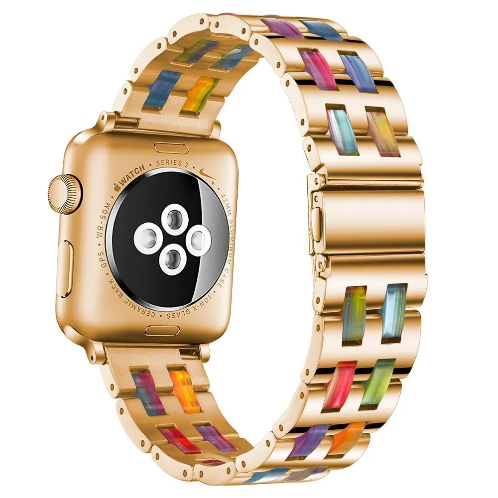 Luxury Colorful Resin Strap for Apple Watch Band Series 7 6 Steel Band