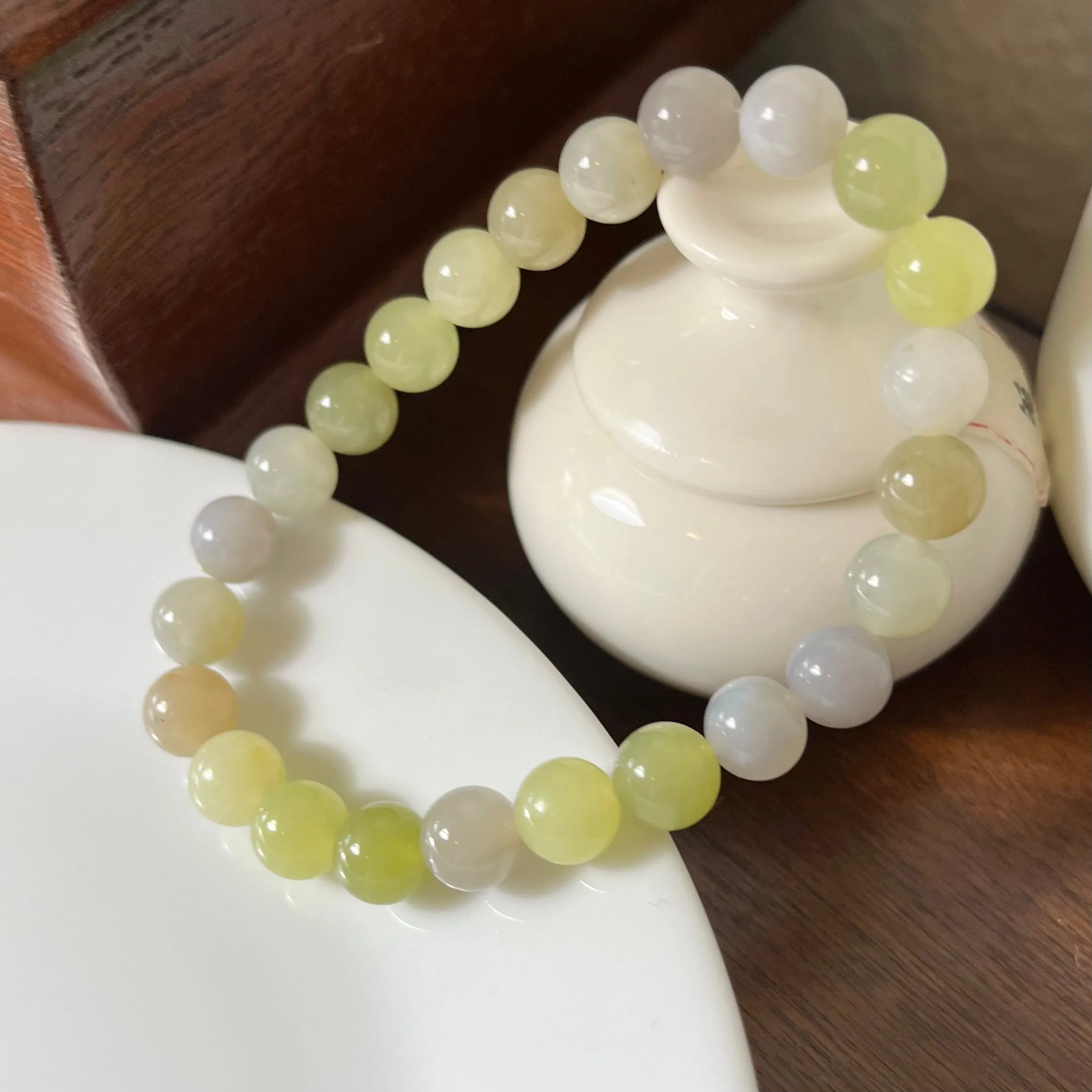 Multi-color genuine Hetian Jade nephrite jade Bracelet - 8mm beads 6.5 inches purple, yellow, green, brown, etc.