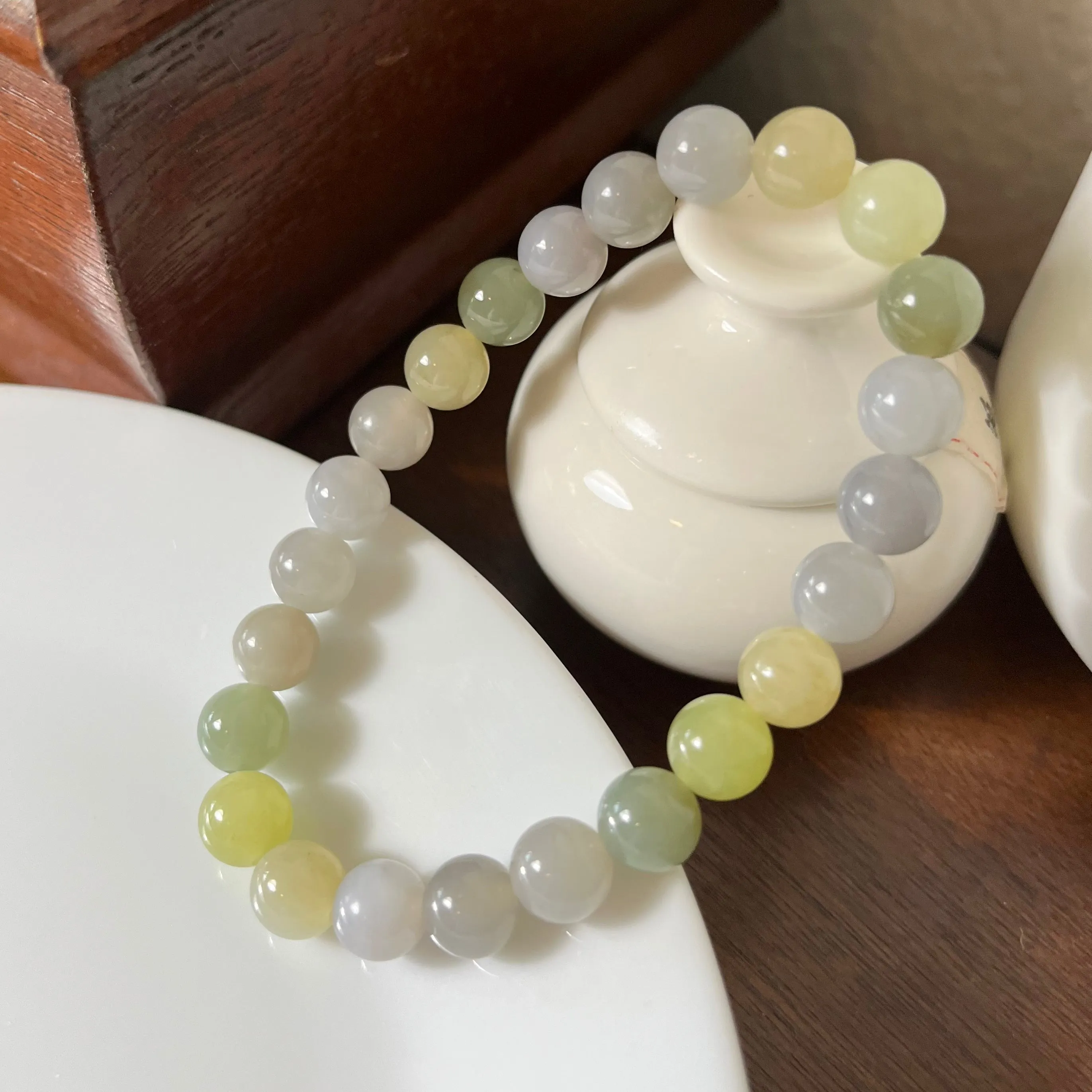 Multi-color genuine Hetian Jade nephrite jade Bracelet - 8mm beads 6.5 inches purple, yellow, green, brown, etc.