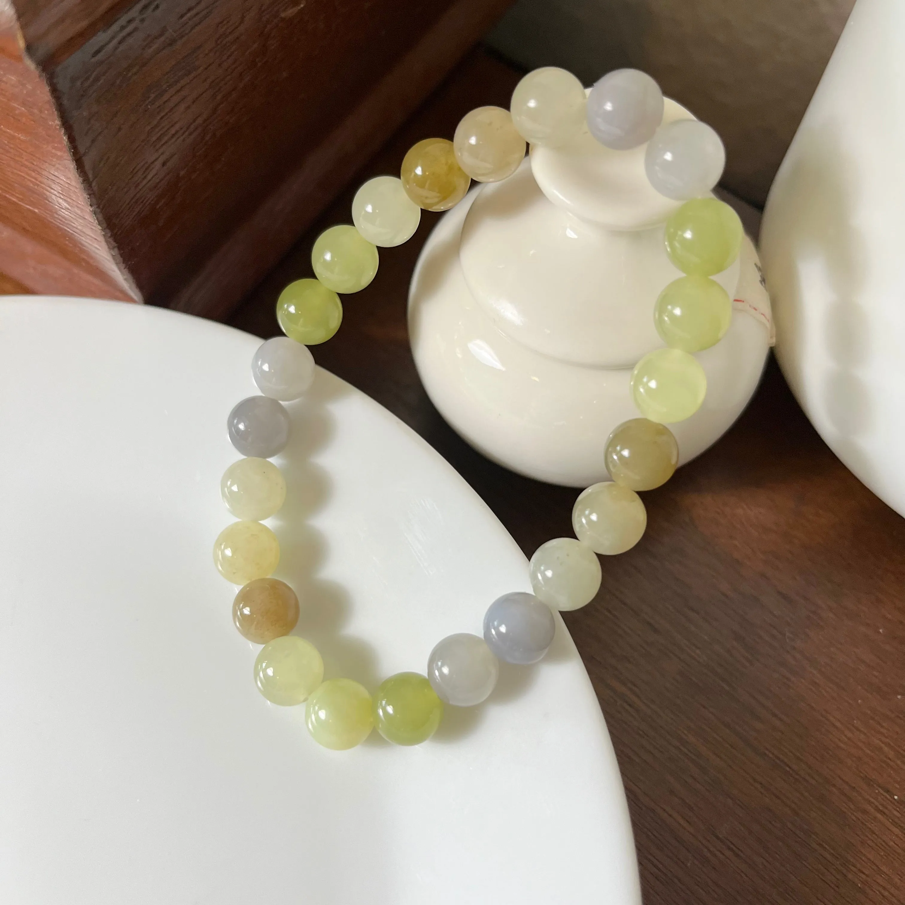 Multi-color genuine Hetian Jade nephrite jade Bracelet - 8mm beads 6.5 inches purple, yellow, green, brown, etc.