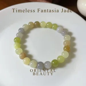 Multi-color genuine Hetian Jade nephrite jade Bracelet - 8mm beads 6.5 inches purple, yellow, green, brown, etc.