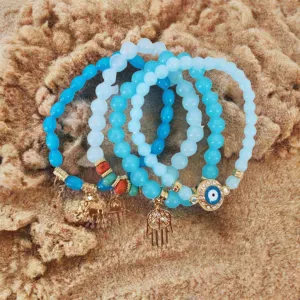 Mystic Waters Aquamarine Gold Stack Bracelet Set
