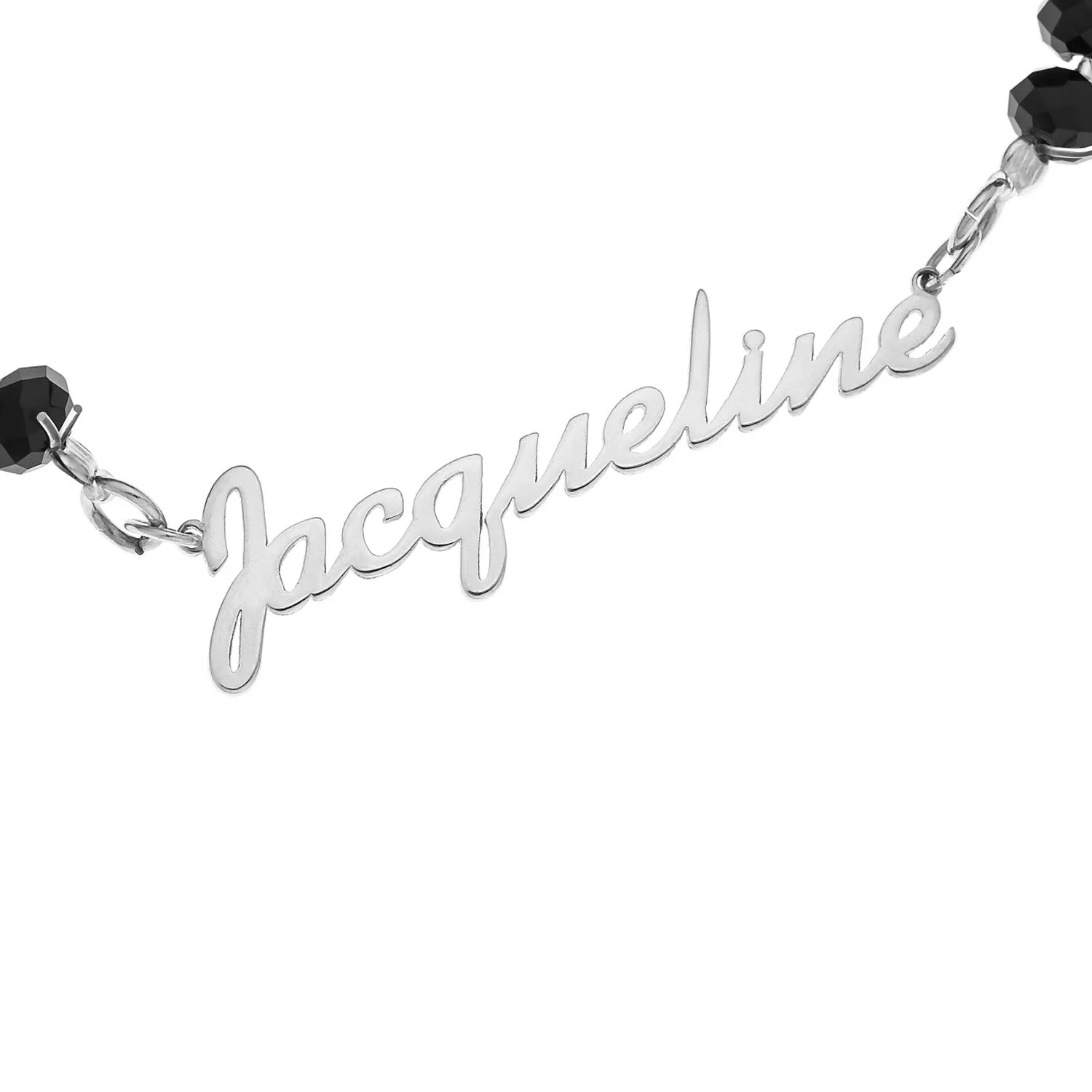 NAME CRYSTAL BEADED STRETCH BRACELET BLACK - STERLING SILVER