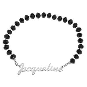 NAME CRYSTAL BEADED STRETCH BRACELET BLACK - STERLING SILVER