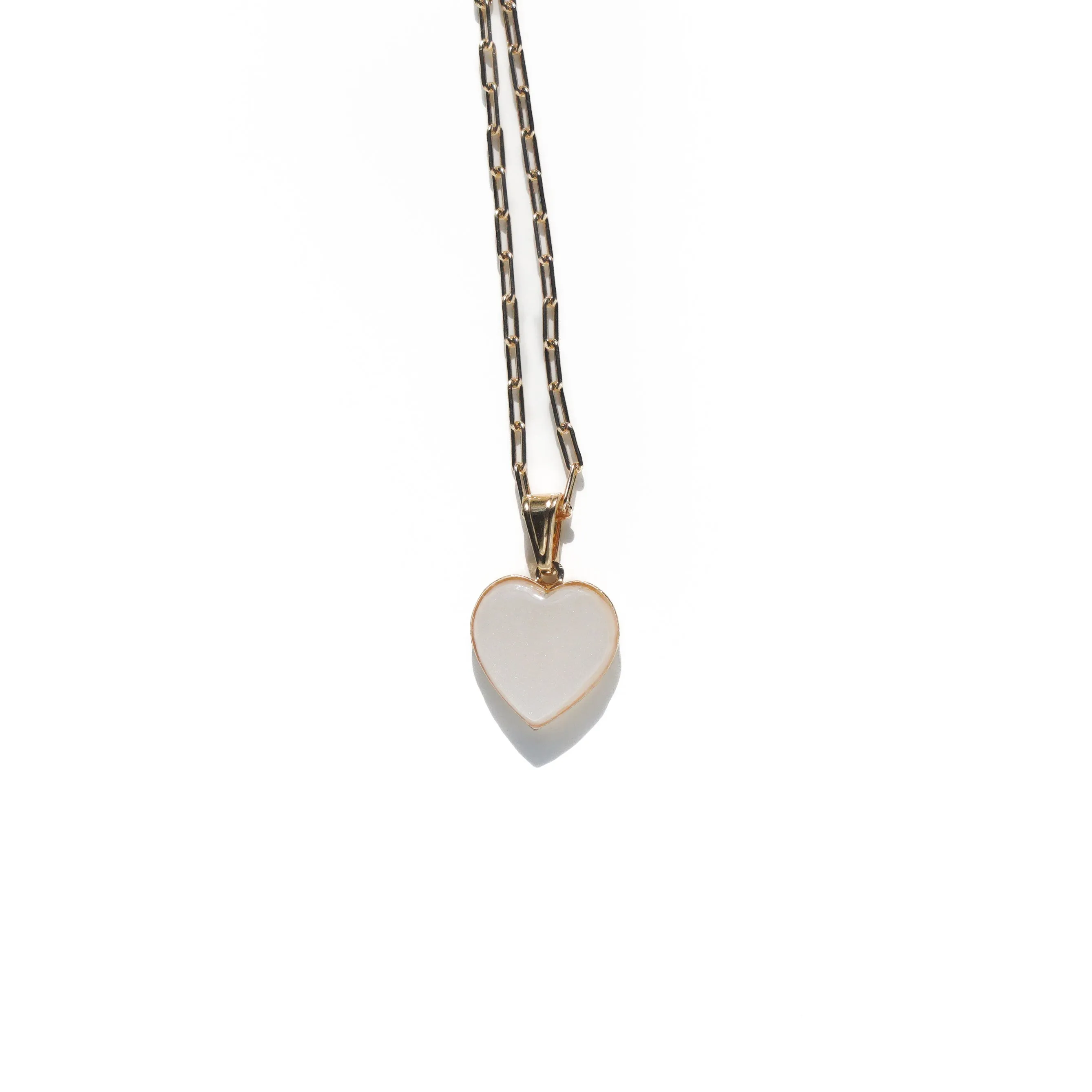 Opal White Heart Charm Necklace
