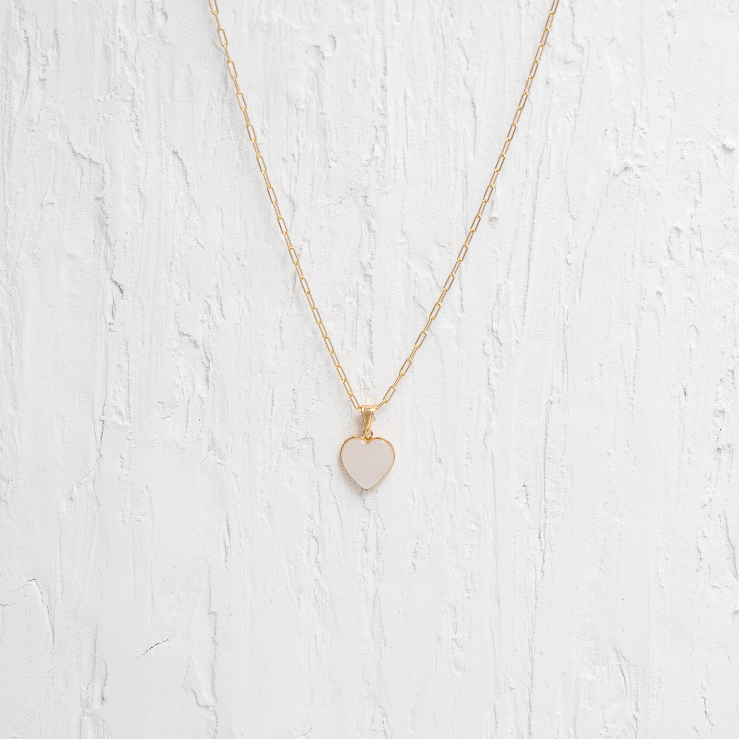 Opal White Heart Charm Necklace