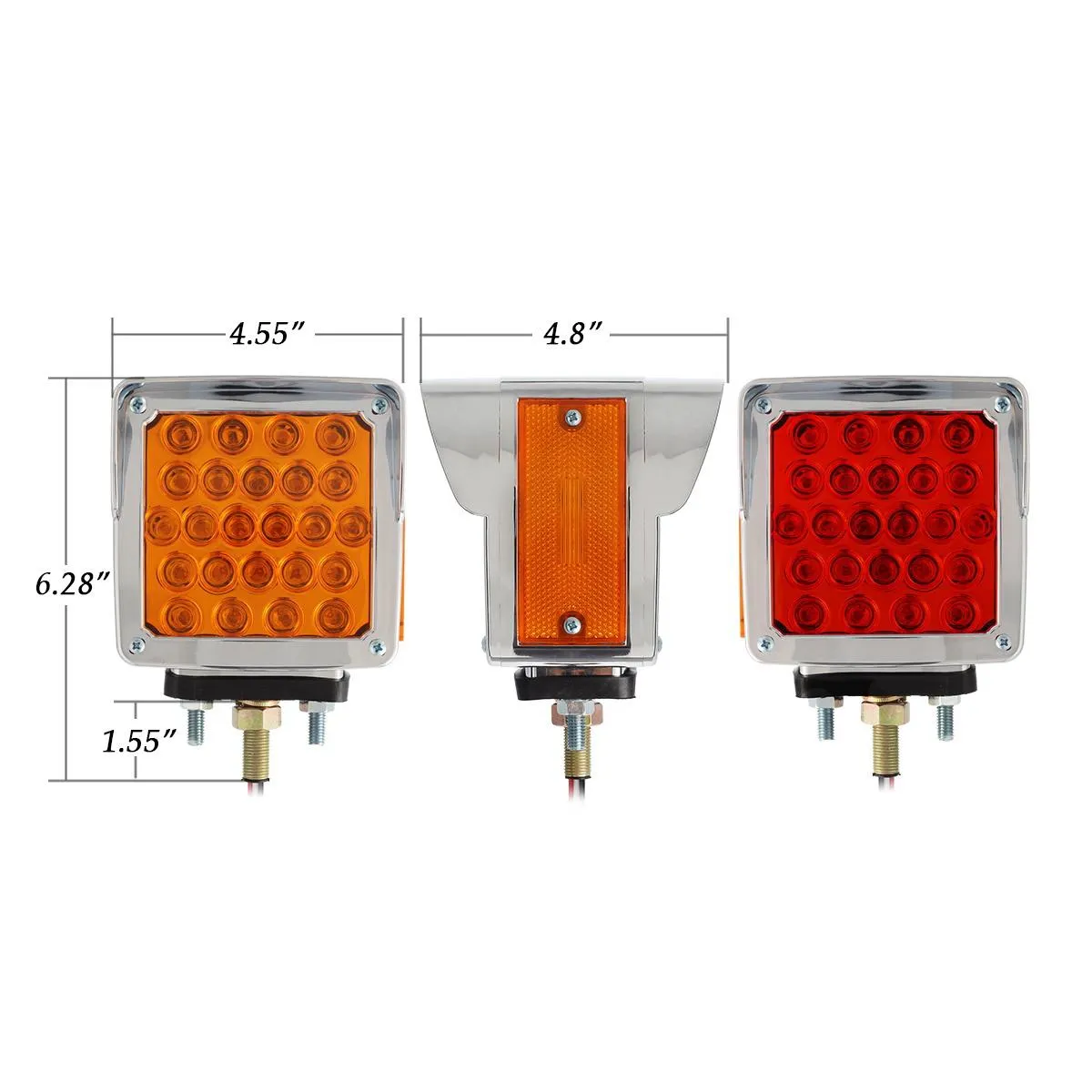 Partsam Pair Truck Trailer 52 LED Red/Amber Square Double Face Pedestal Fender Stop Turn Tail Lights Three Stud Mount Bezel Visor Waterproof Replacement for Peterbilt/Kenworth/Freightliner Trucks
