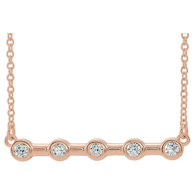 Platinum or 14K Yellow Rose White Gold or Silver 1/6 CTW Diamond Bezel Set Bar Necklace