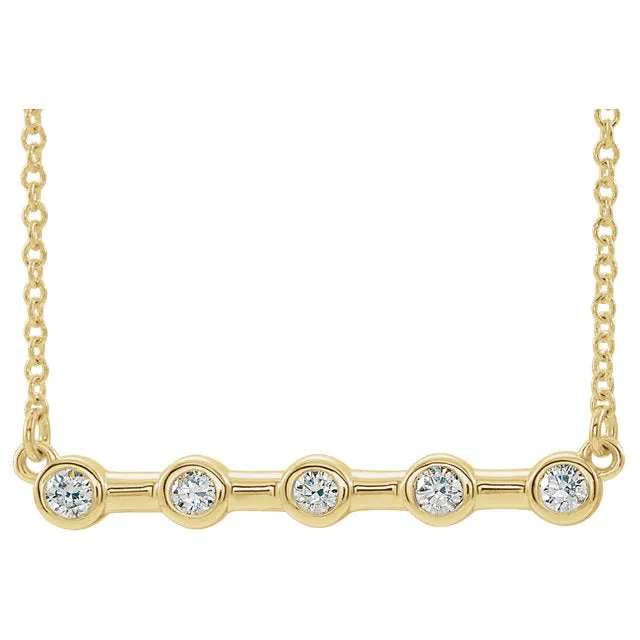 Platinum or 14K Yellow Rose White Gold or Silver 1/6 CTW Diamond Bezel Set Bar Necklace