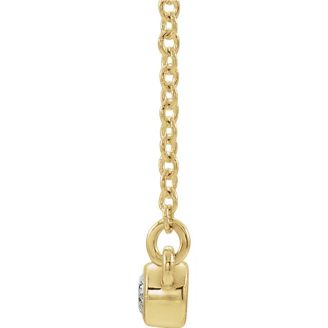 Platinum or 14K Yellow Rose White Gold or Silver 1/6 CTW Diamond Bezel Set Bar Necklace