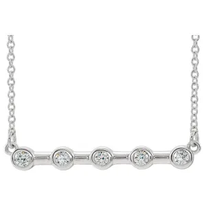Platinum or 14K Yellow Rose White Gold or Silver 1/6 CTW Diamond Bezel Set Bar Necklace