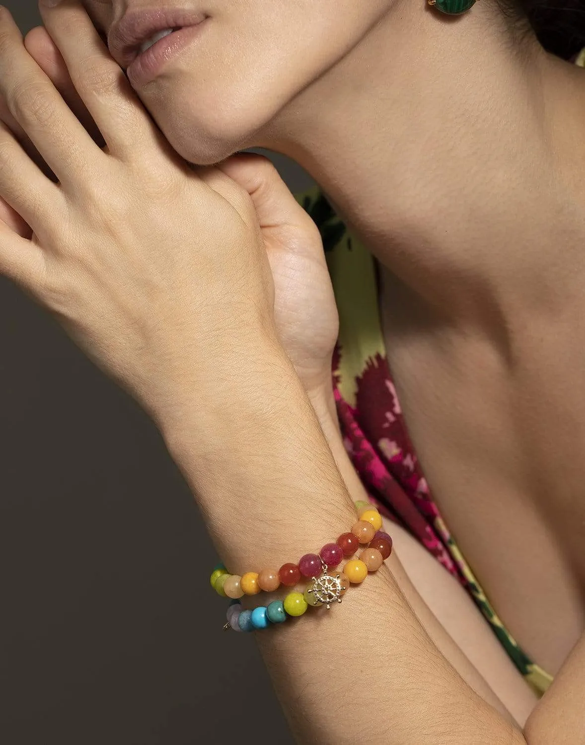 Rainbow Jade Ship Wheel Bead Bracelet