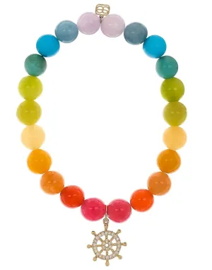 Rainbow Jade Ship Wheel Bead Bracelet