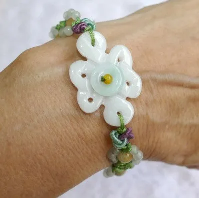 Sale-"Mei" Beautiful Flower Burmese Jadeite Adjustable Bracelet (JHBRAC-19)