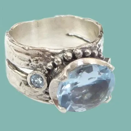 Sterling silver ring for woman, cz cubic zirconia / blue topaz