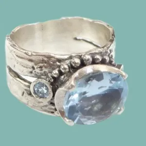 Sterling silver ring for woman, cz cubic zirconia / blue topaz