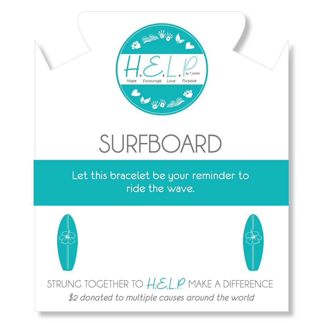 Surfboard Charm with Blue and White Jade Charity Bracelet