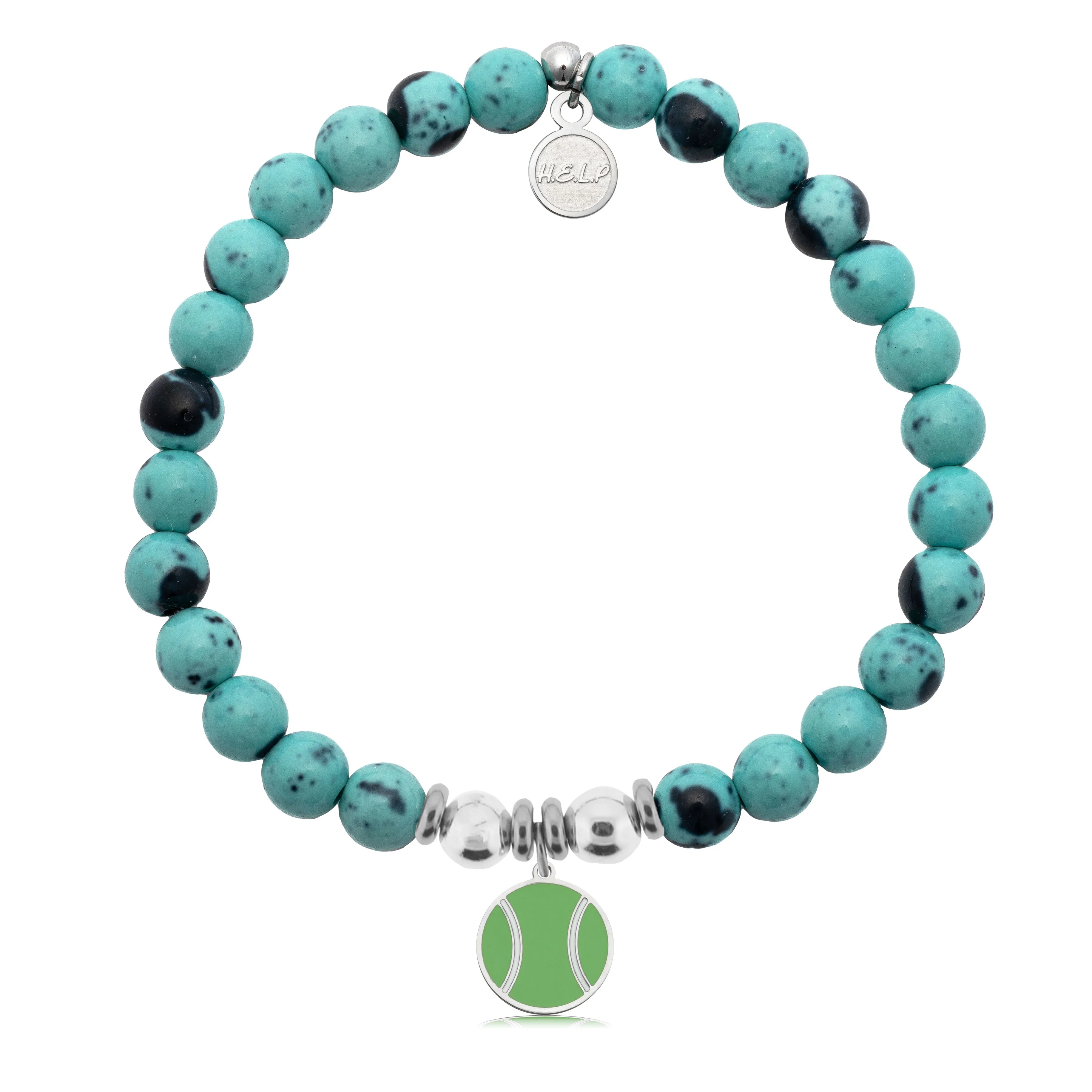 Tennis Ball Charm with Blue Zebra Jade Charity Bracelet