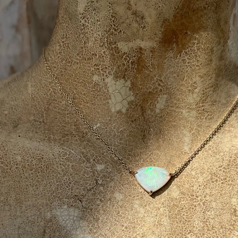 Trigon Necklace, White Opal, 9kt Yellow Gold