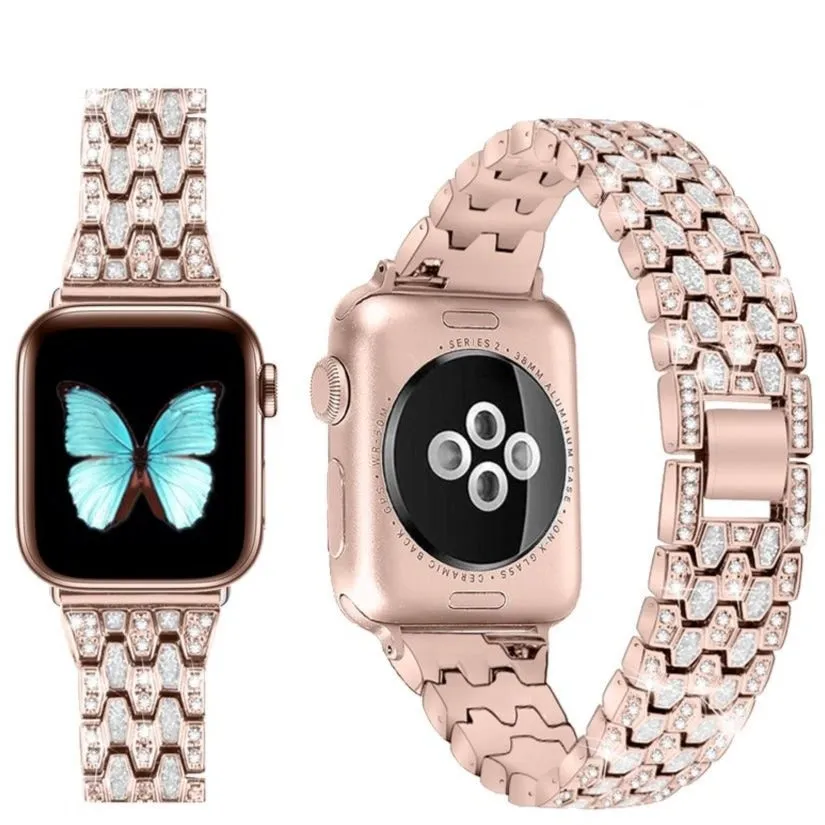 Women Diamond Band For Apple Series 7 6 5 4 Glitter Metal Bracelet