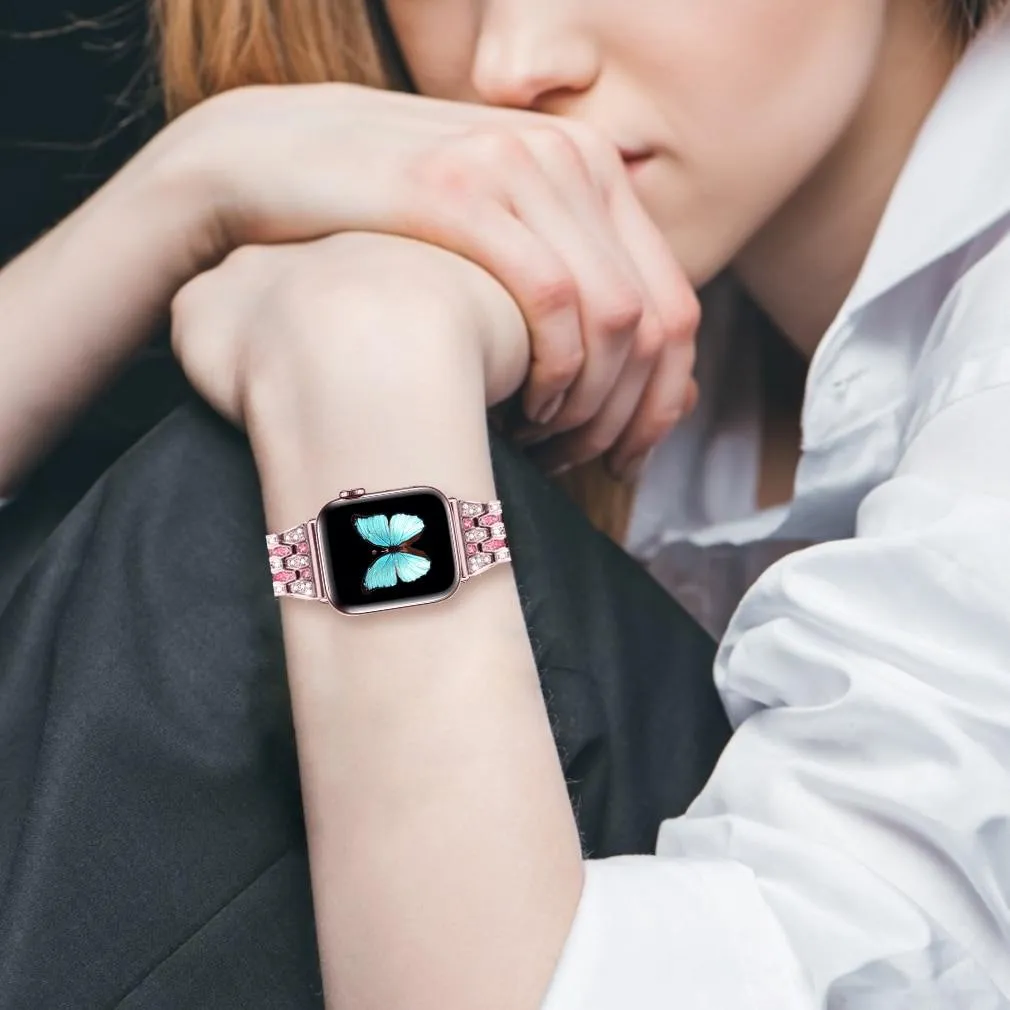 Women Diamond Band For Apple Series 7 6 5 4 Glitter Metal Bracelet