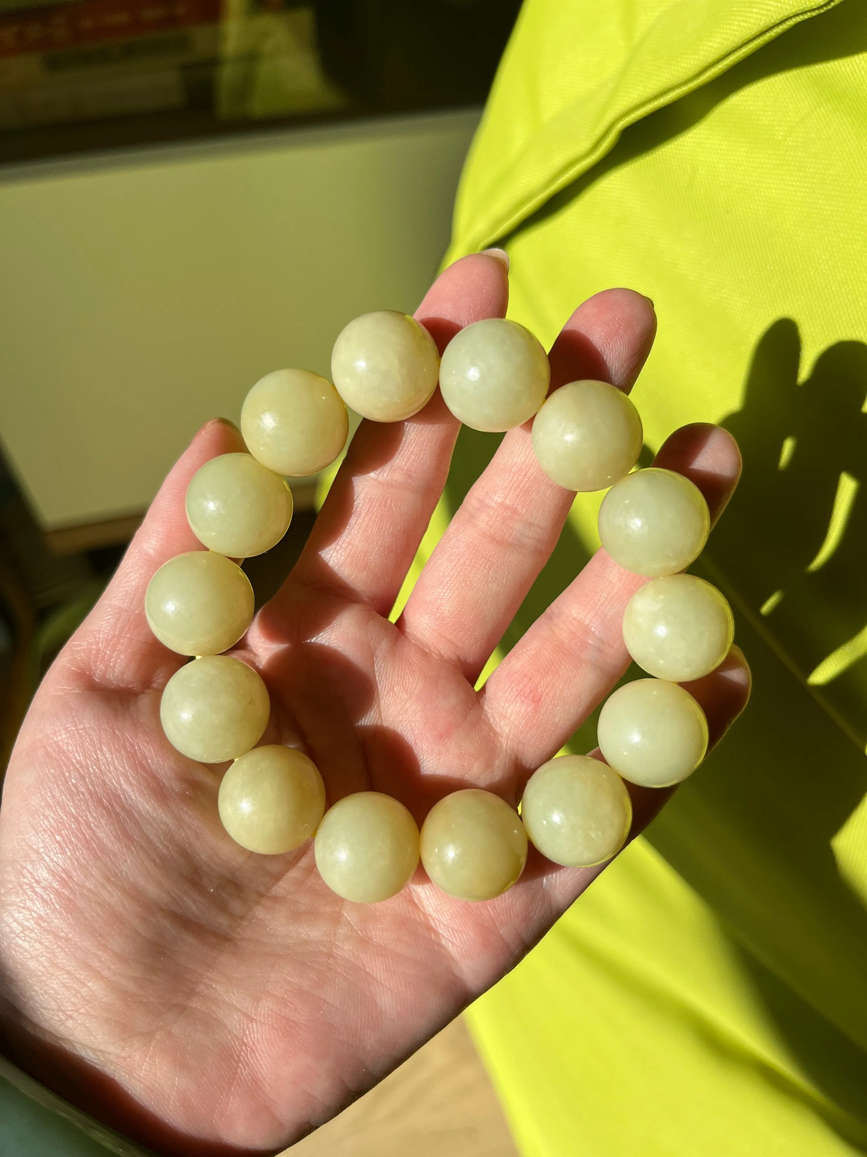 Yellow Hetian Jade 16mm Beaded Bracelet