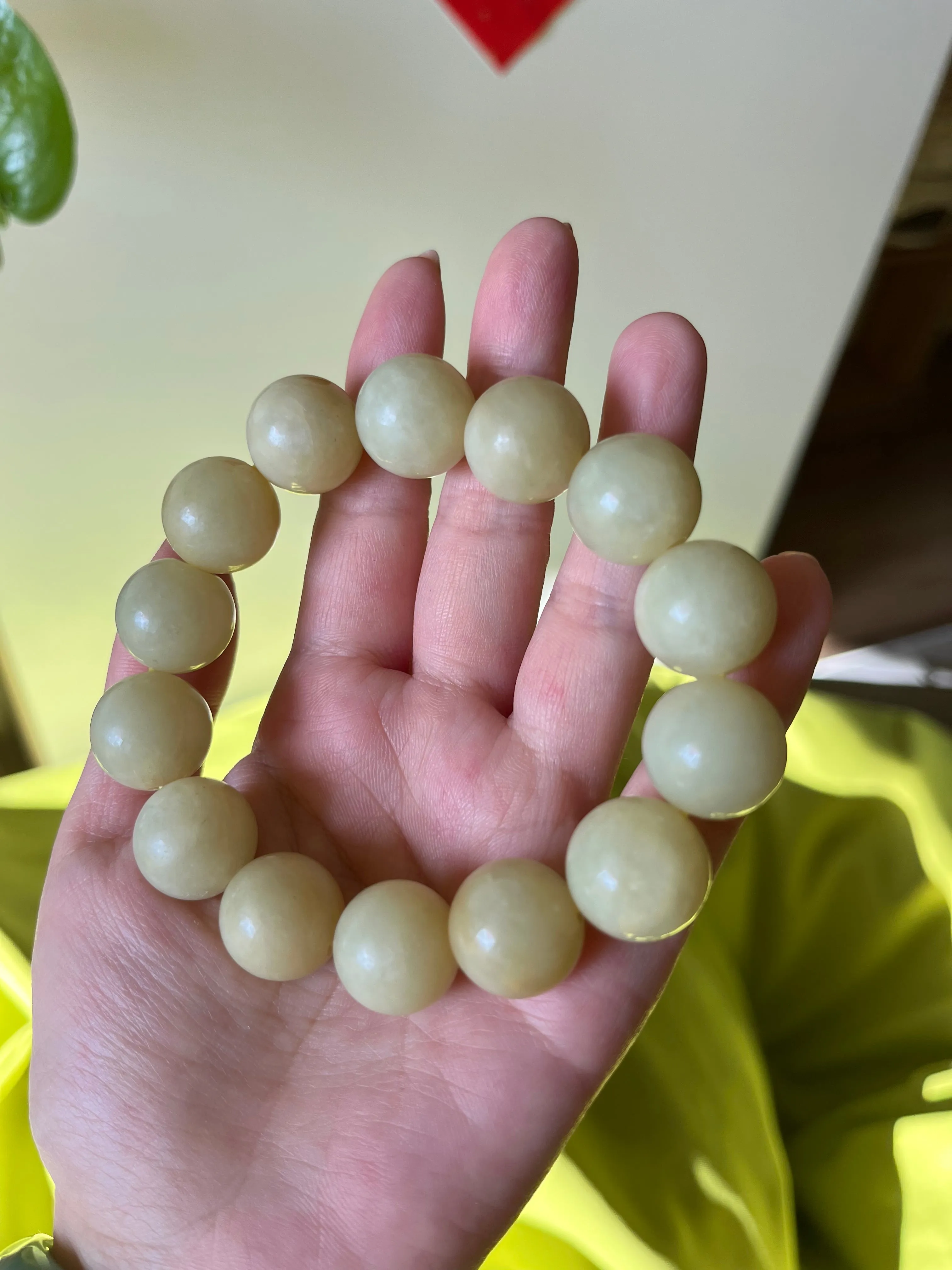 Yellow Hetian Jade 16mm Beaded Bracelet