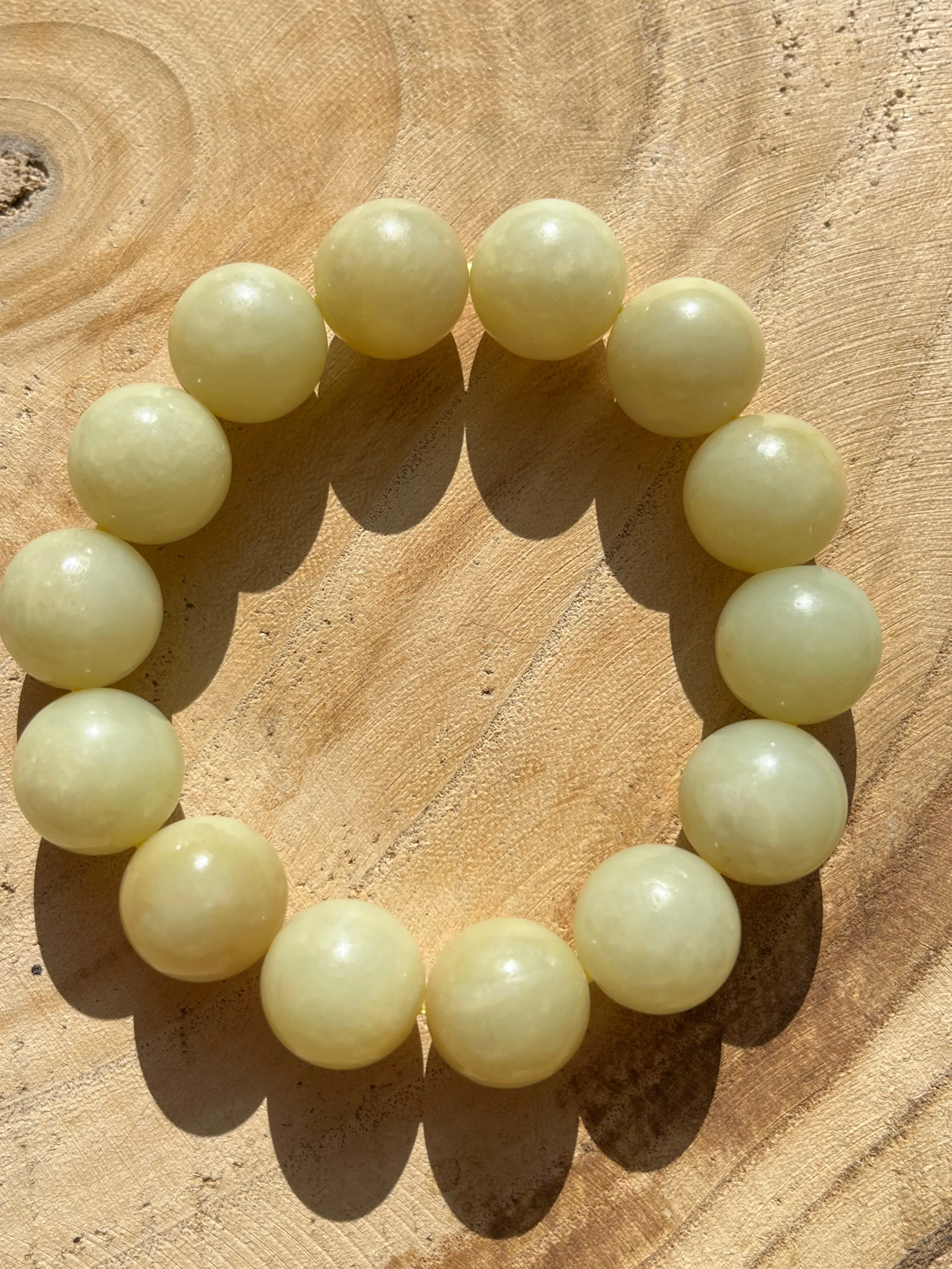 Yellow Hetian Jade 16mm Beaded Bracelet
