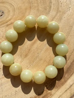 Yellow Hetian Jade 16mm Beaded Bracelet